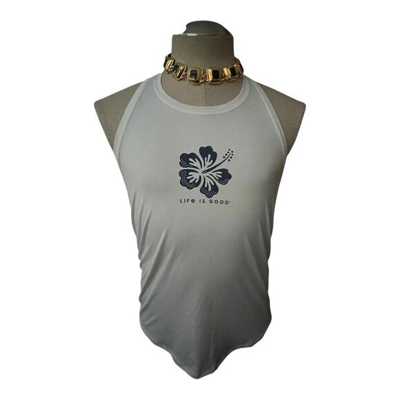 Life Is Good Shirt Womens Sz Med  White Floral Flower Graphic Tee Tank Summer - Picture 2 of 12